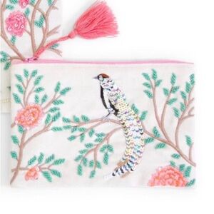 Two's Company Floral and Beaded Velvet Clutch Pouch Tassel NWOT